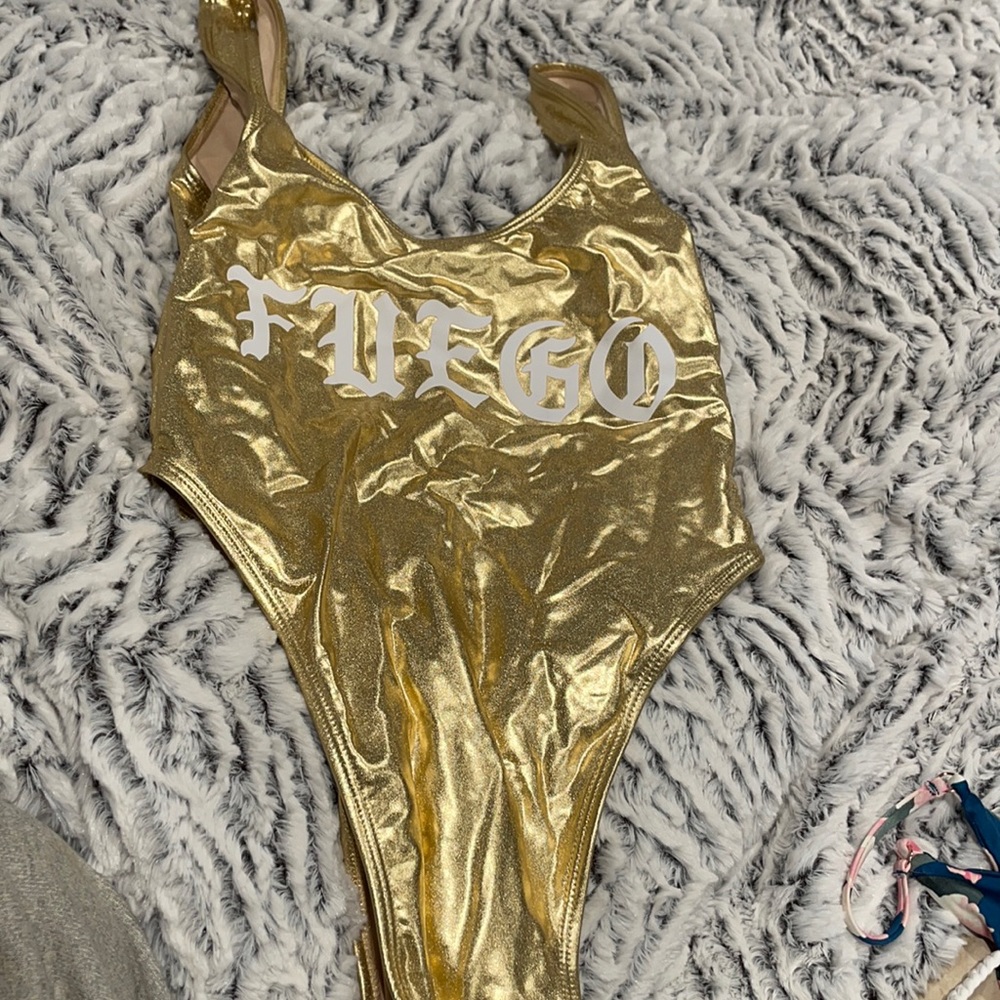CUSTOM MADE Gold Metallic one piece ‘Fuego’ s/m